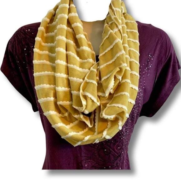 Infinity Scarf Scallop Detail Mustard Spring Fall Summer Winter - Picture 1 of 6